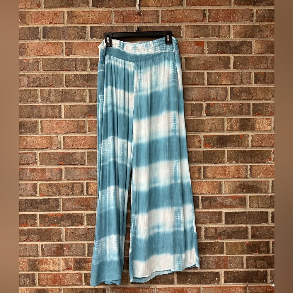 Blue tye-dye wide leg pants